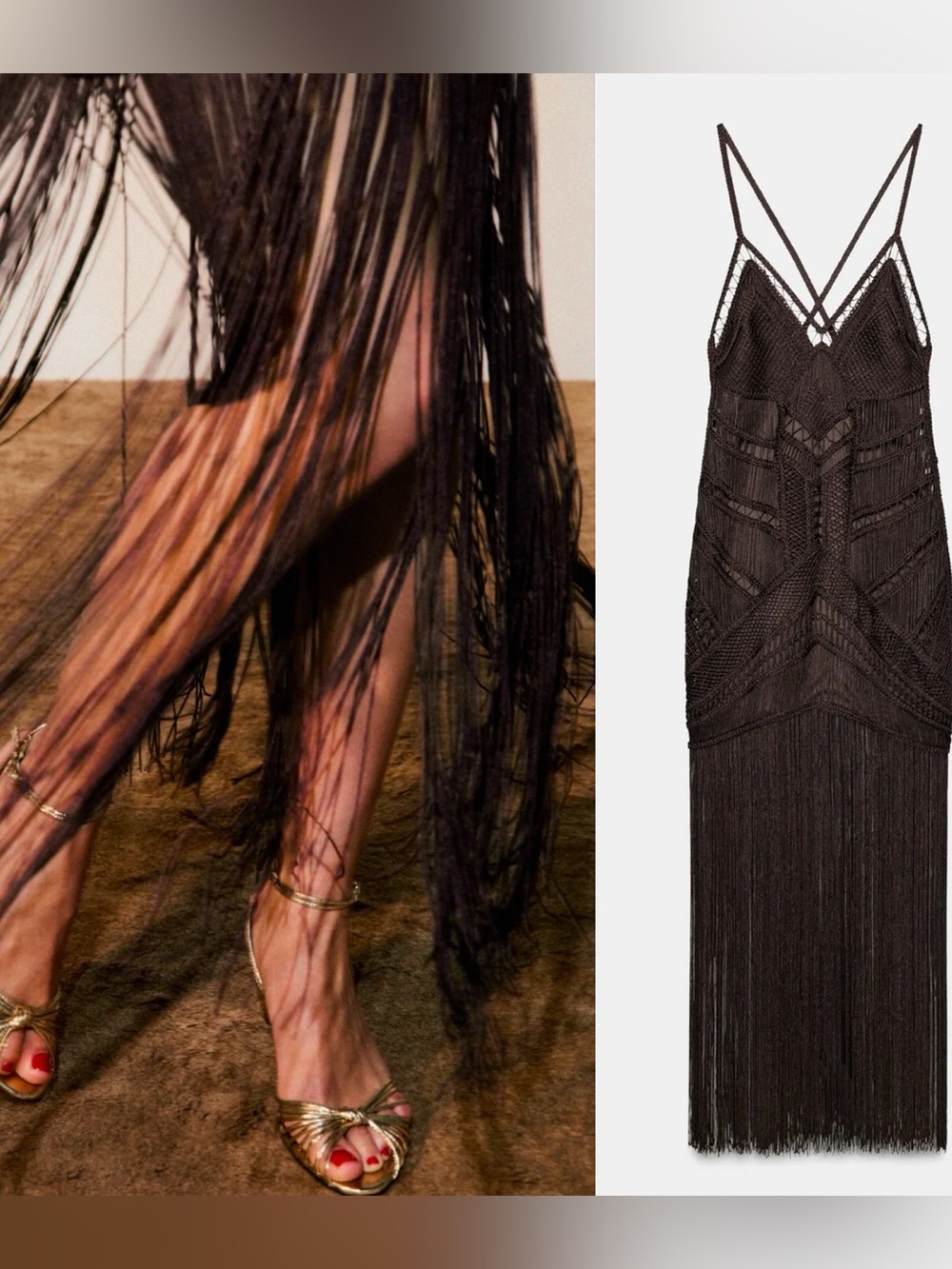 ZARA ZW COLLECTION FRINGED MAXI DRESS
